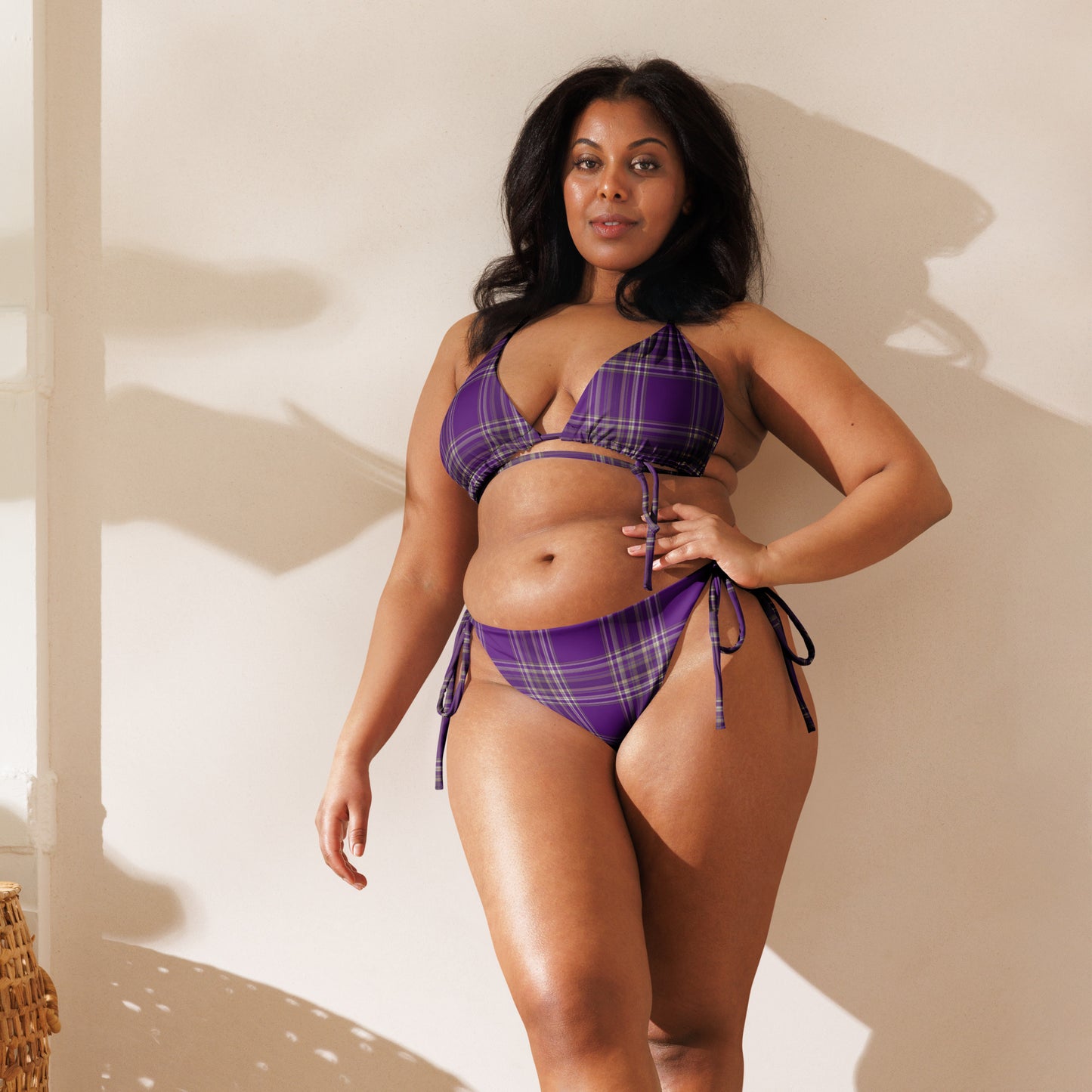 PURPLE PLAID RECYCLED STRING BIKINI