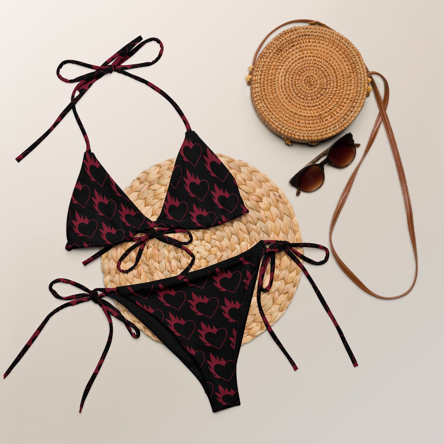 FLAMING HEART RECYCLED STRING BIKINI