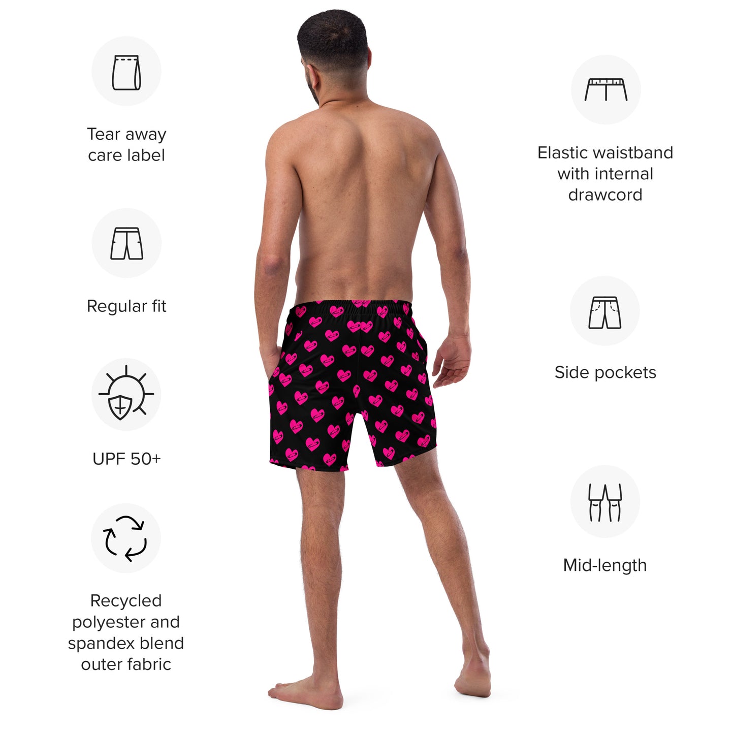 PINNED HEART SWIM TRUNKS