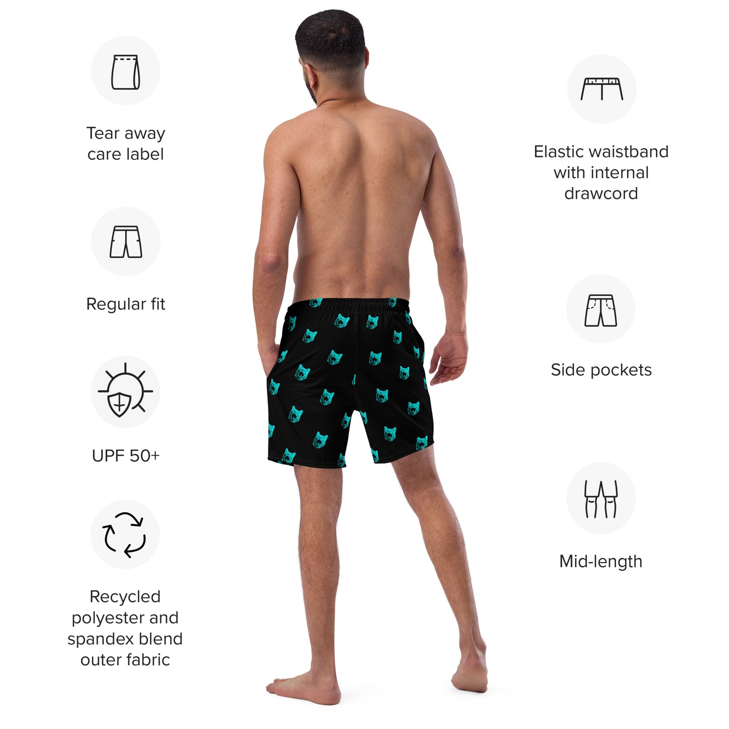 ELECTRIC BLUE CAT SWIM TRUNKS