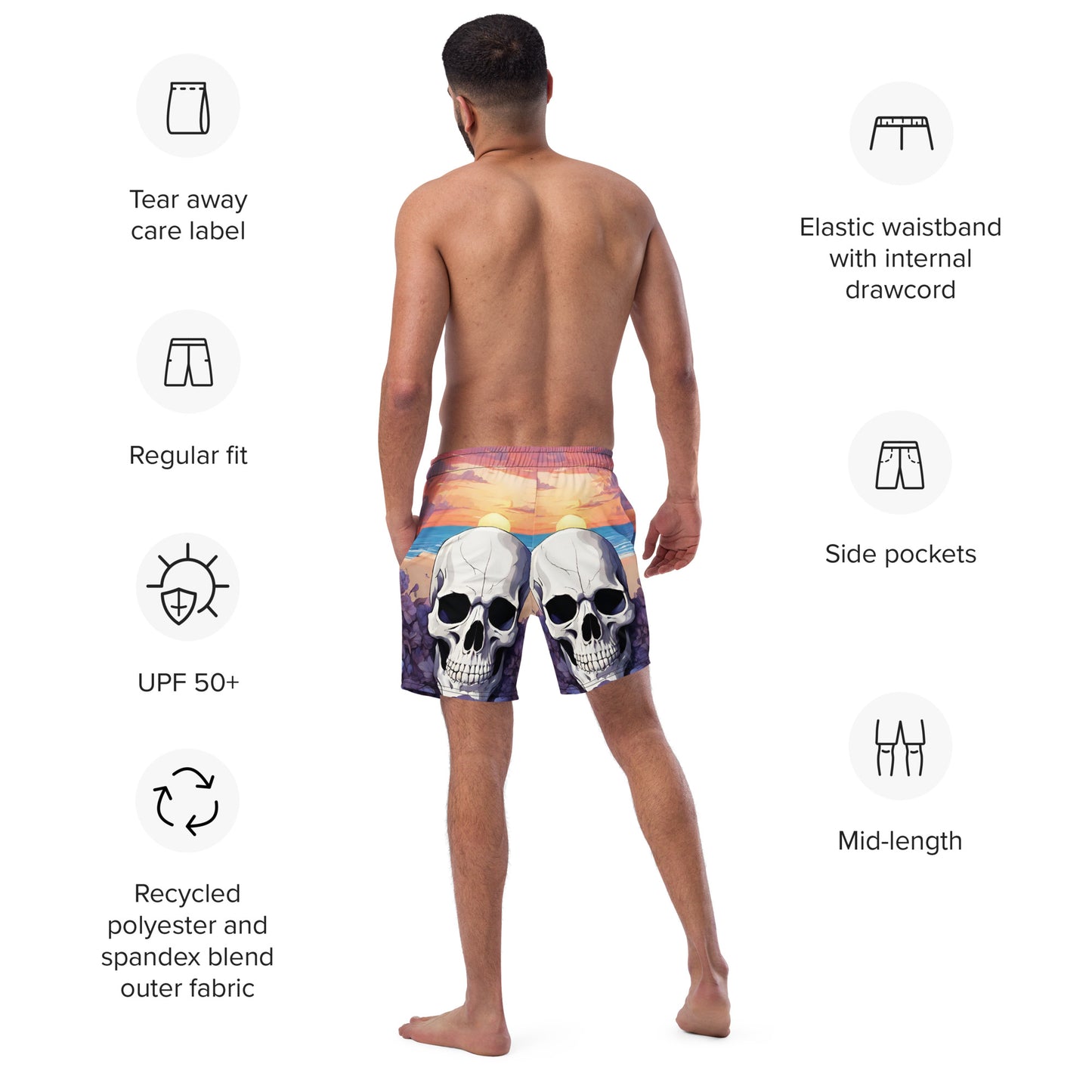 PURPLE SUNSET SKULL SWIM TRUNKS