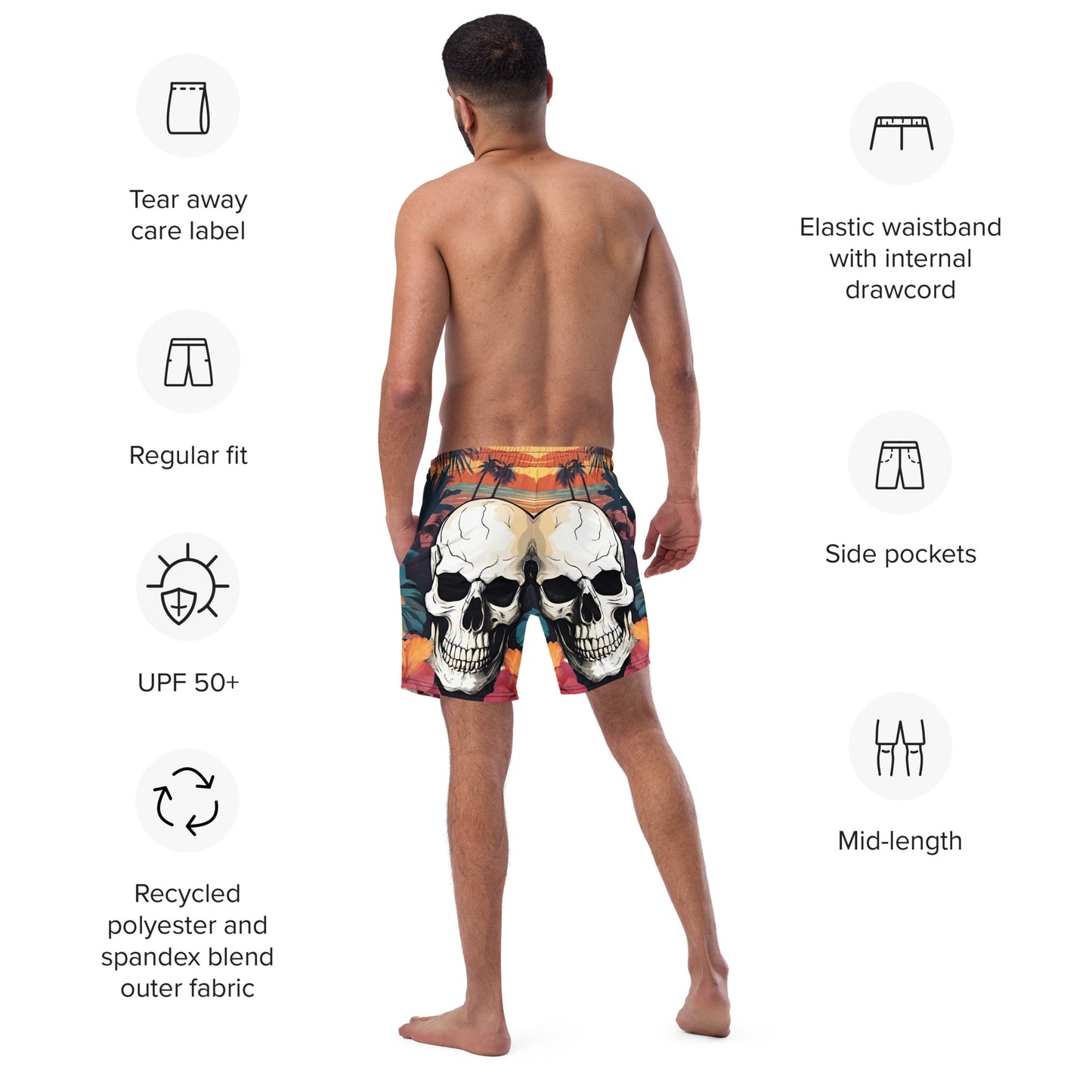 RETRO TROPICAL SKULL SWIM TRUNKS