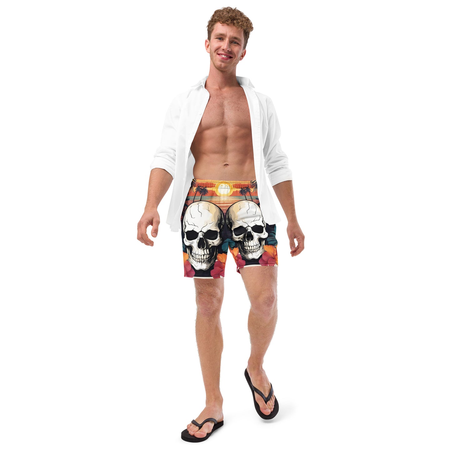 RETRO TROPICAL SKULL SWIM TRUNKS