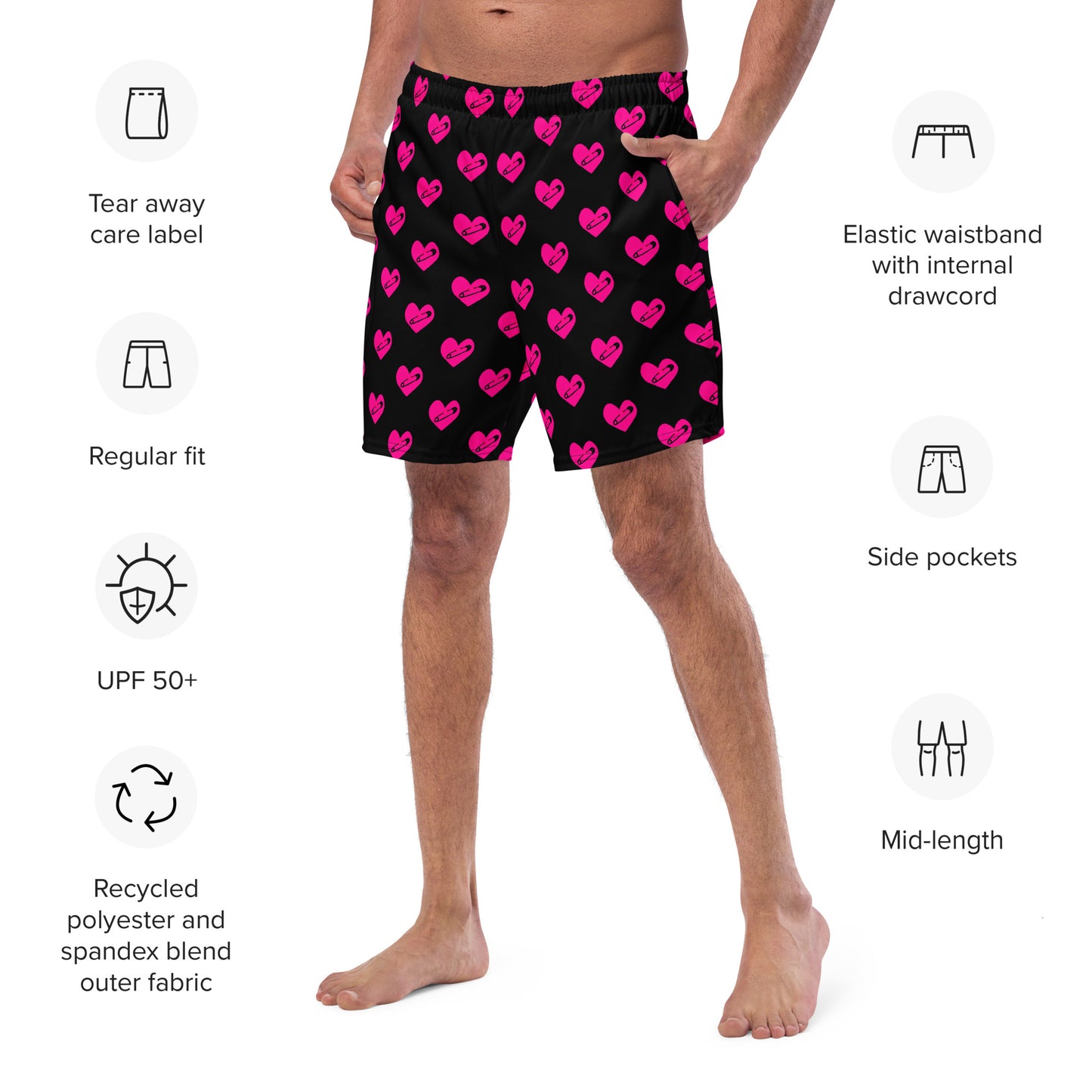 PINNED HEART SWIM TRUNKS