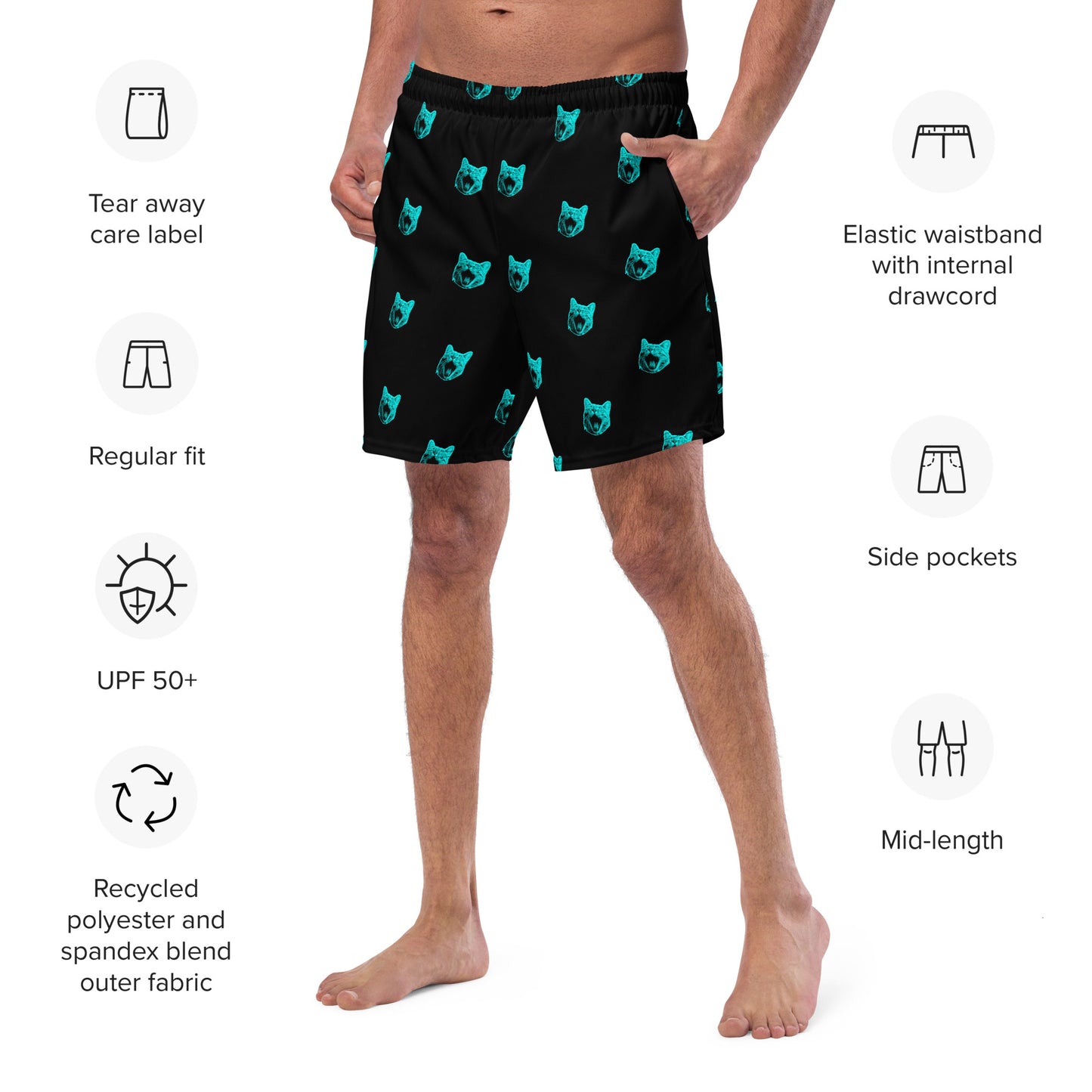ELECTRIC BLUE CAT SWIM TRUNKS