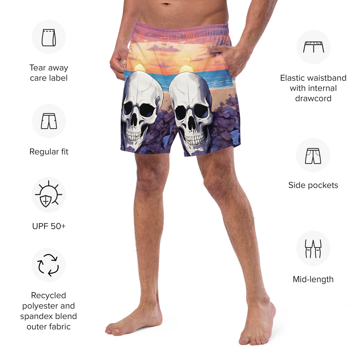 PURPLE SUNSET SKULL SWIM TRUNKS