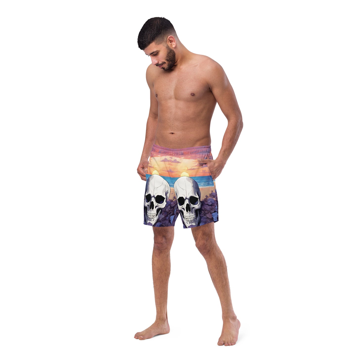 PURPLE SUNSET SKULL SWIM TRUNKS