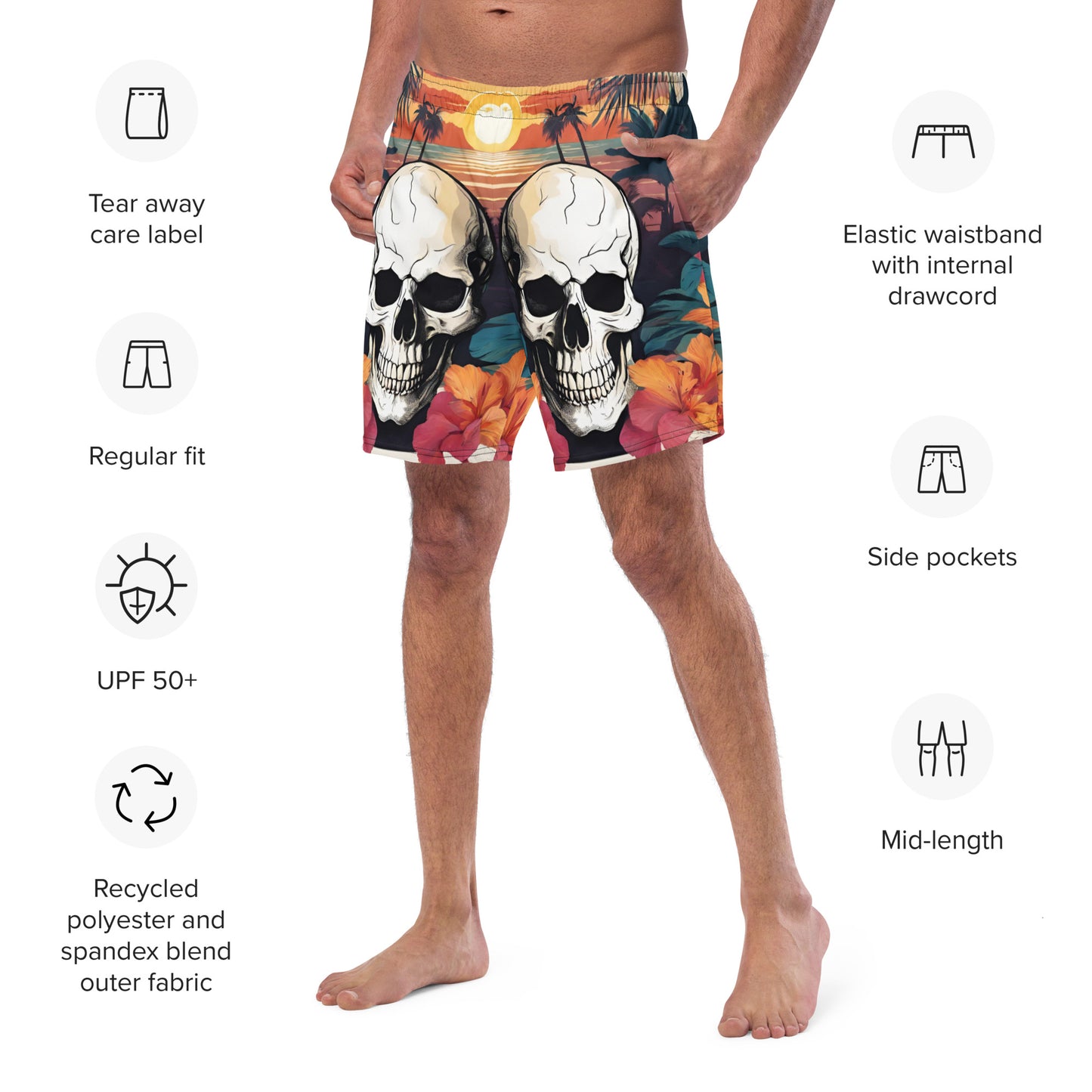 RETRO TROPICAL SKULL SWIM TRUNKS