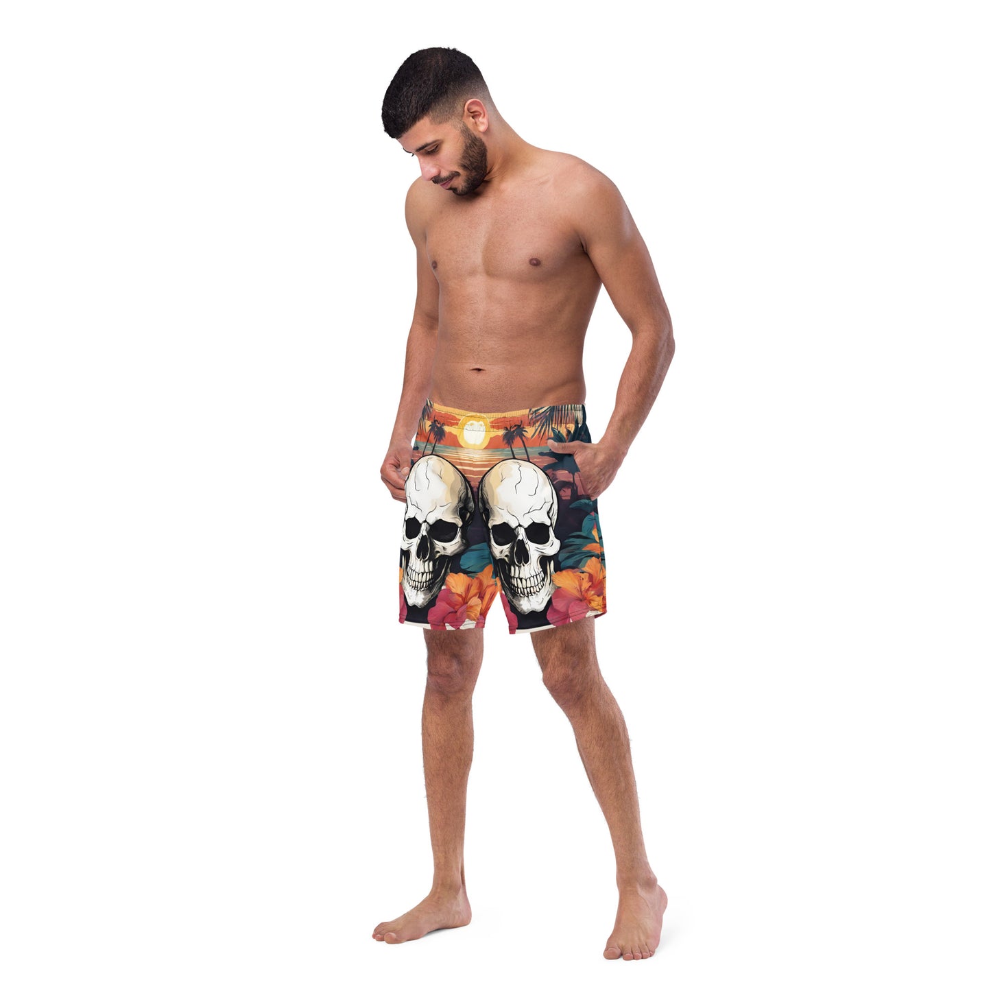 RETRO TROPICAL SKULL SWIM TRUNKS
