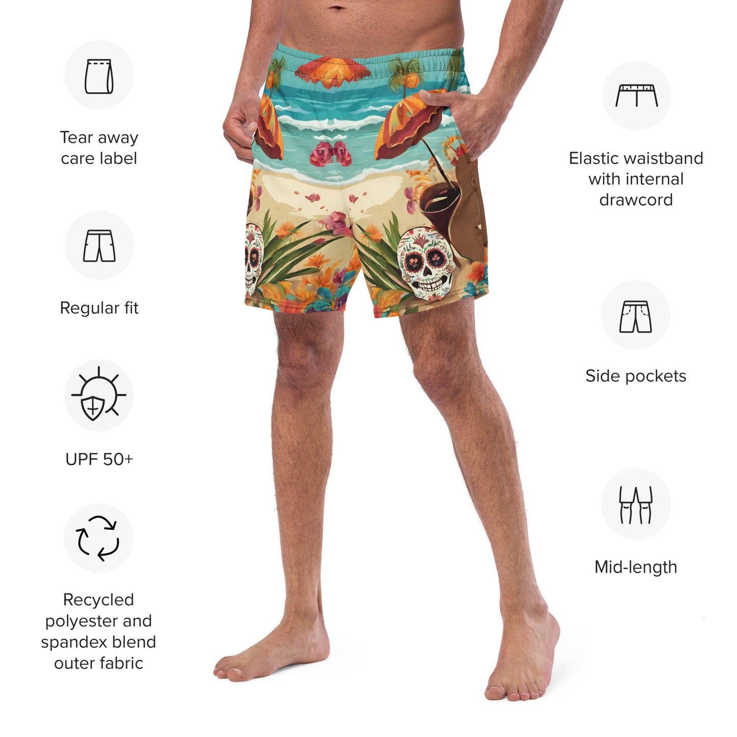 SUGAR SKULL ON THE SAND SWIM TRUNKS