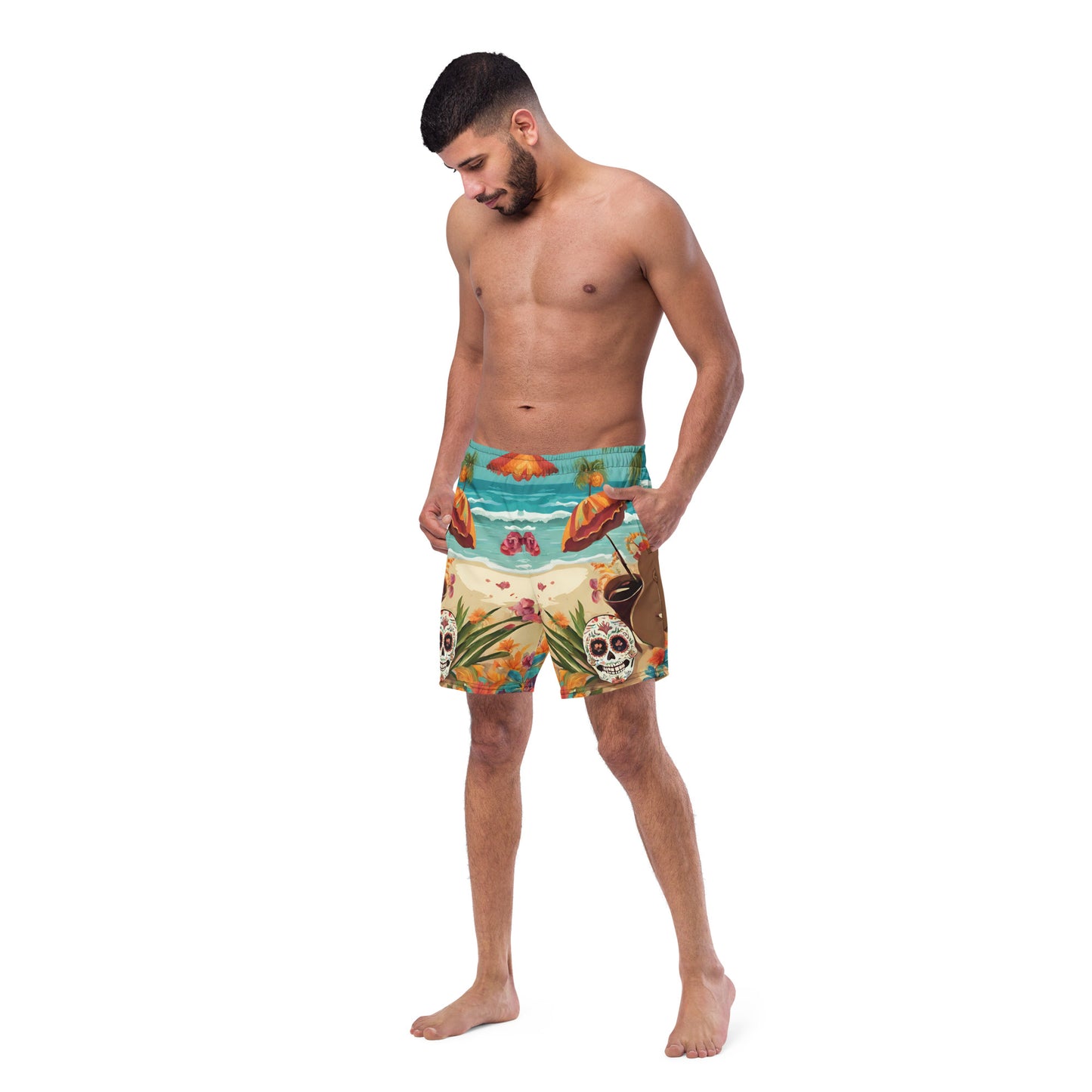 SUGAR SKULL ON THE SAND SWIM TRUNKS