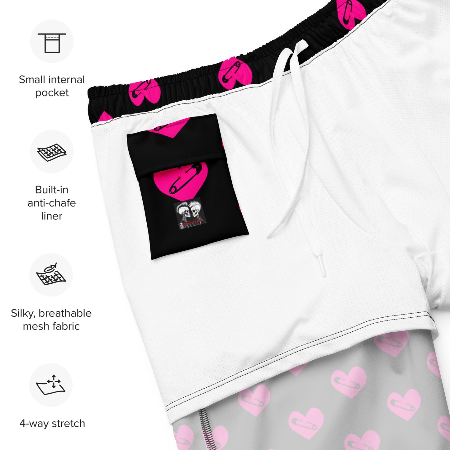 PINNED HEART SWIM TRUNKS