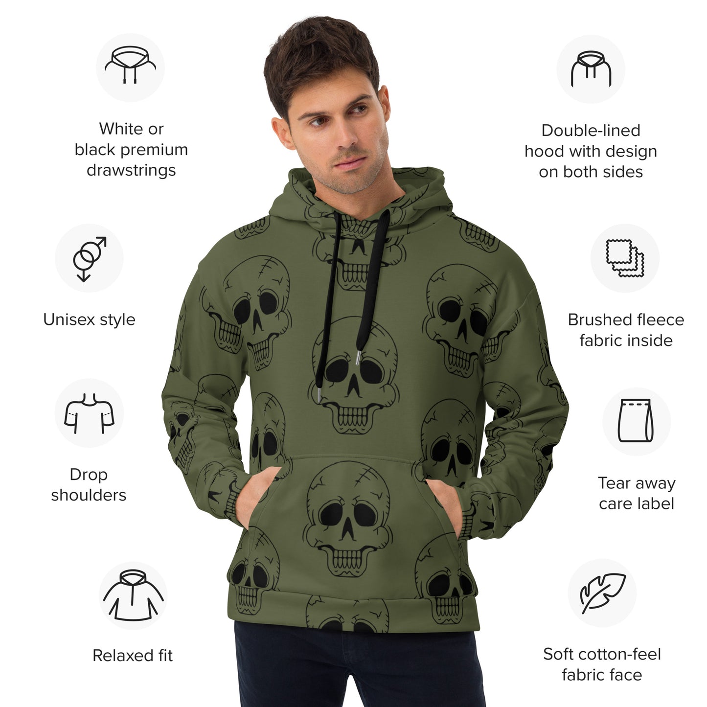 GREEN HAPPY SKULL UNISEX HOODIE
