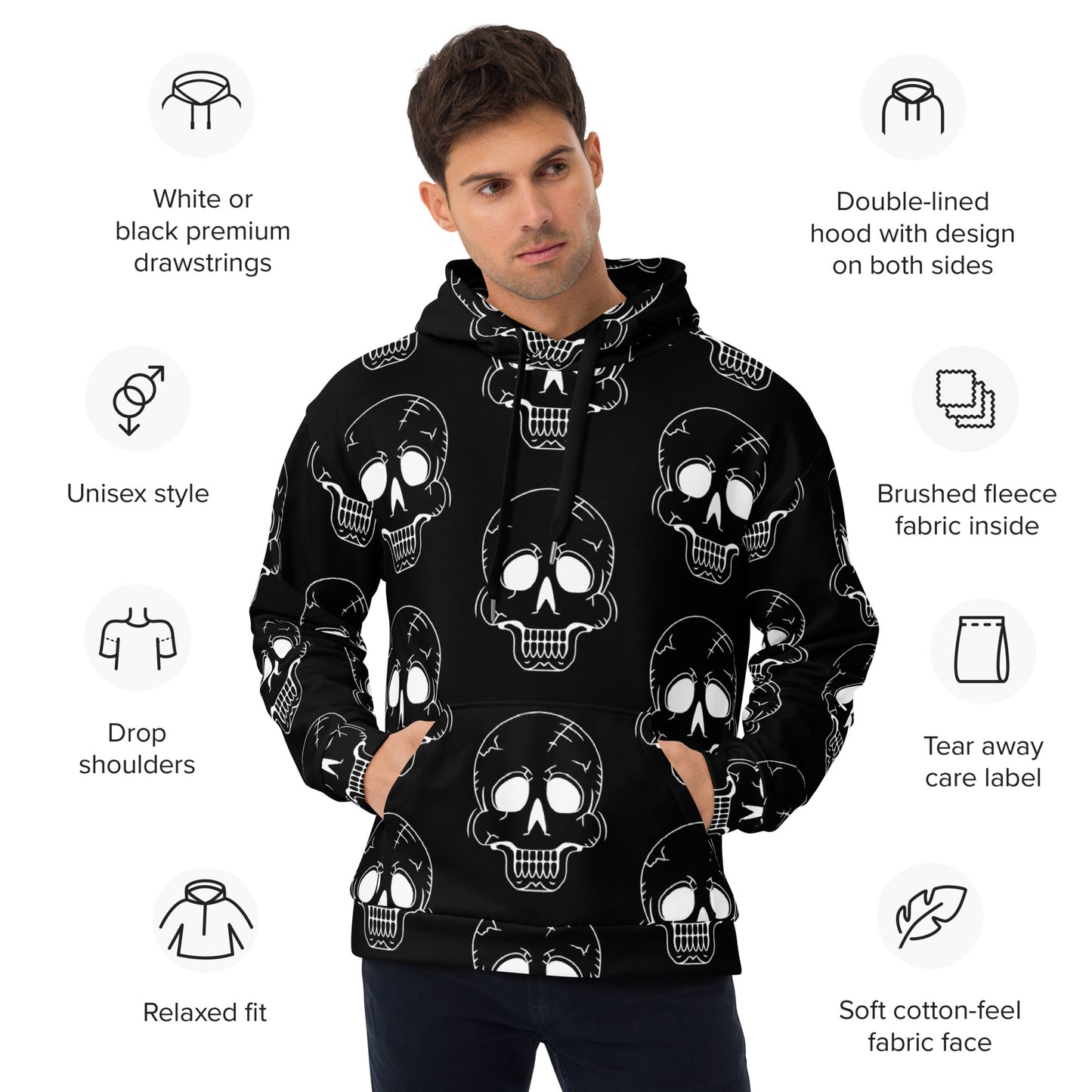 BLACK HAPPY SKULL UNISEX HOODIE