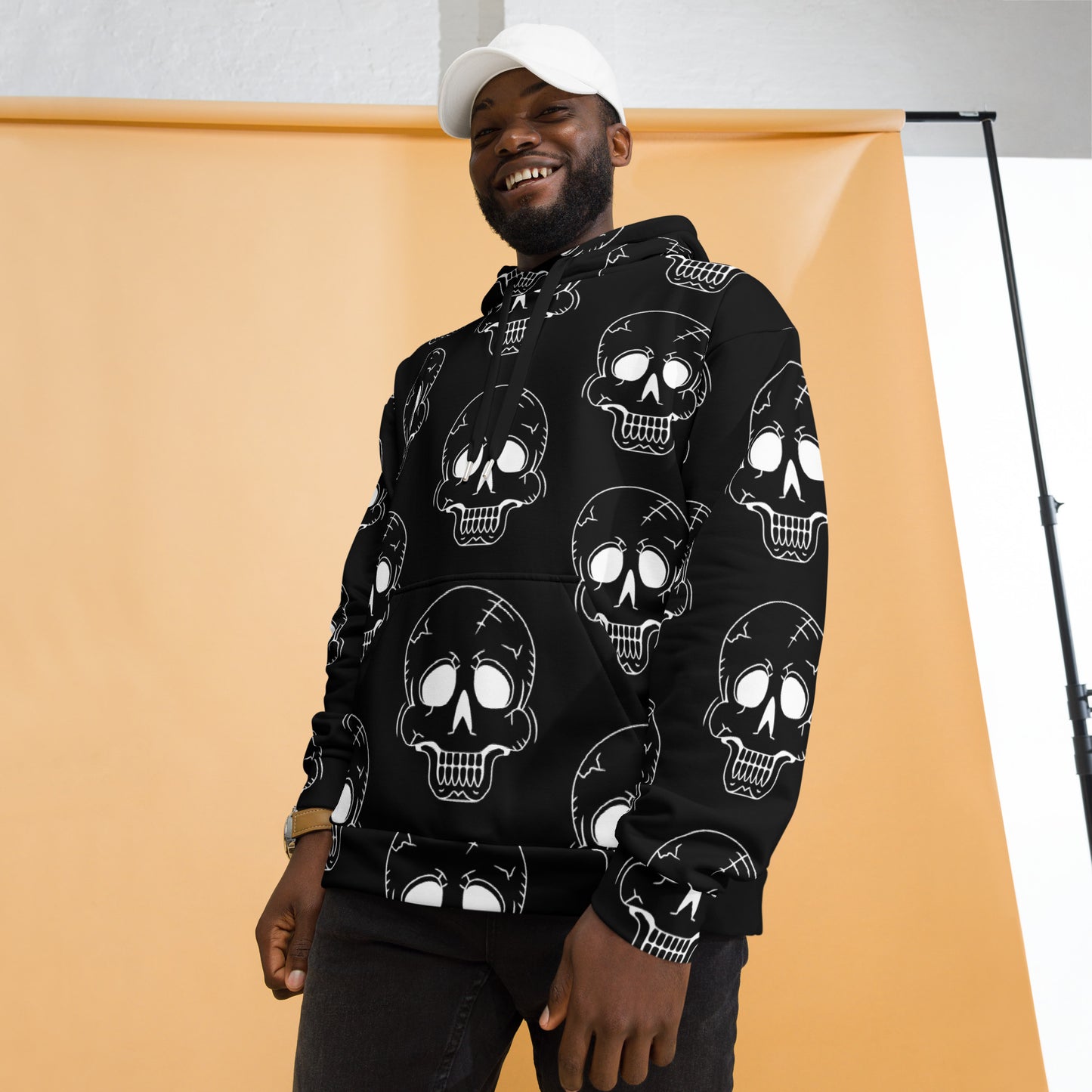 BLACK HAPPY SKULL UNISEX HOODIE