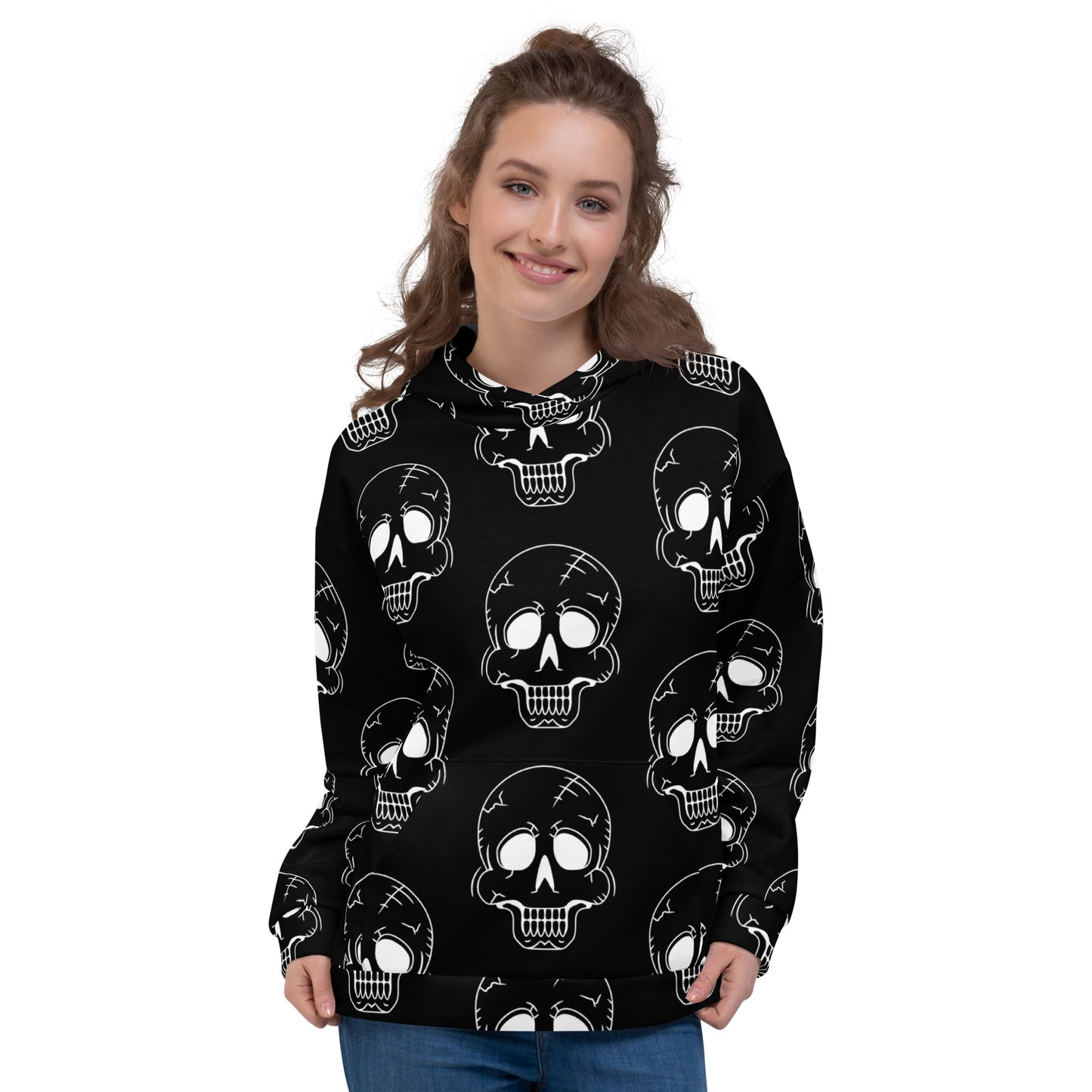 BLACK HAPPY SKULL UNISEX HOODIE