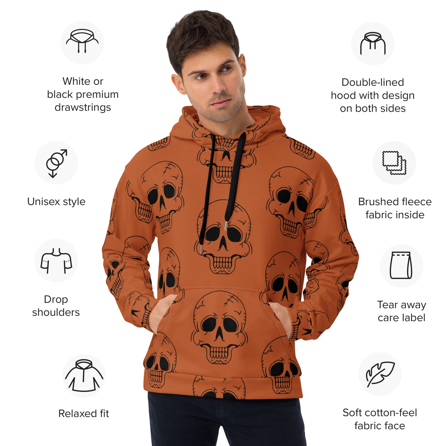 ORANGE HAPPY SKULL UNISEX HOODIE