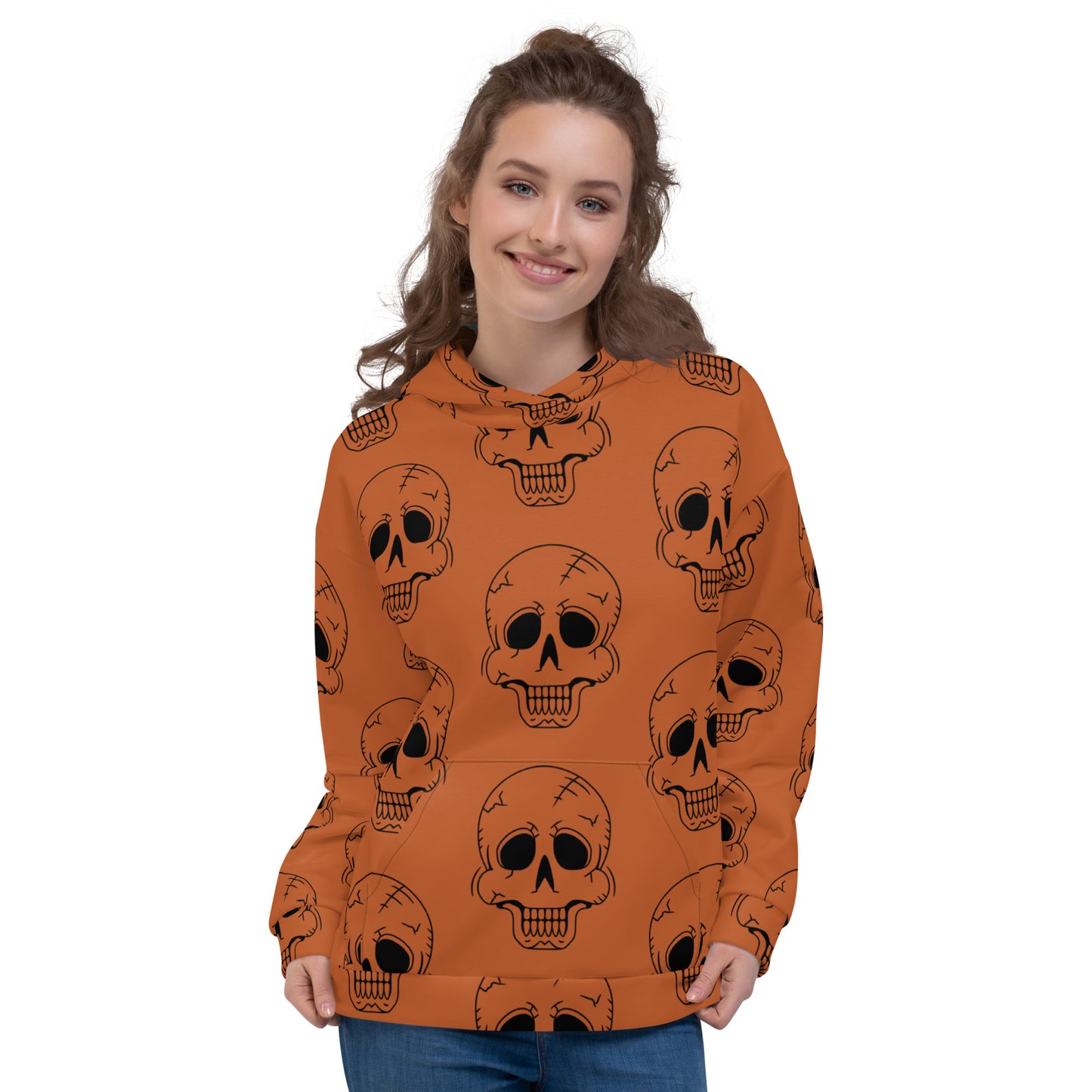 ORANGE HAPPY SKULL UNISEX HOODIE