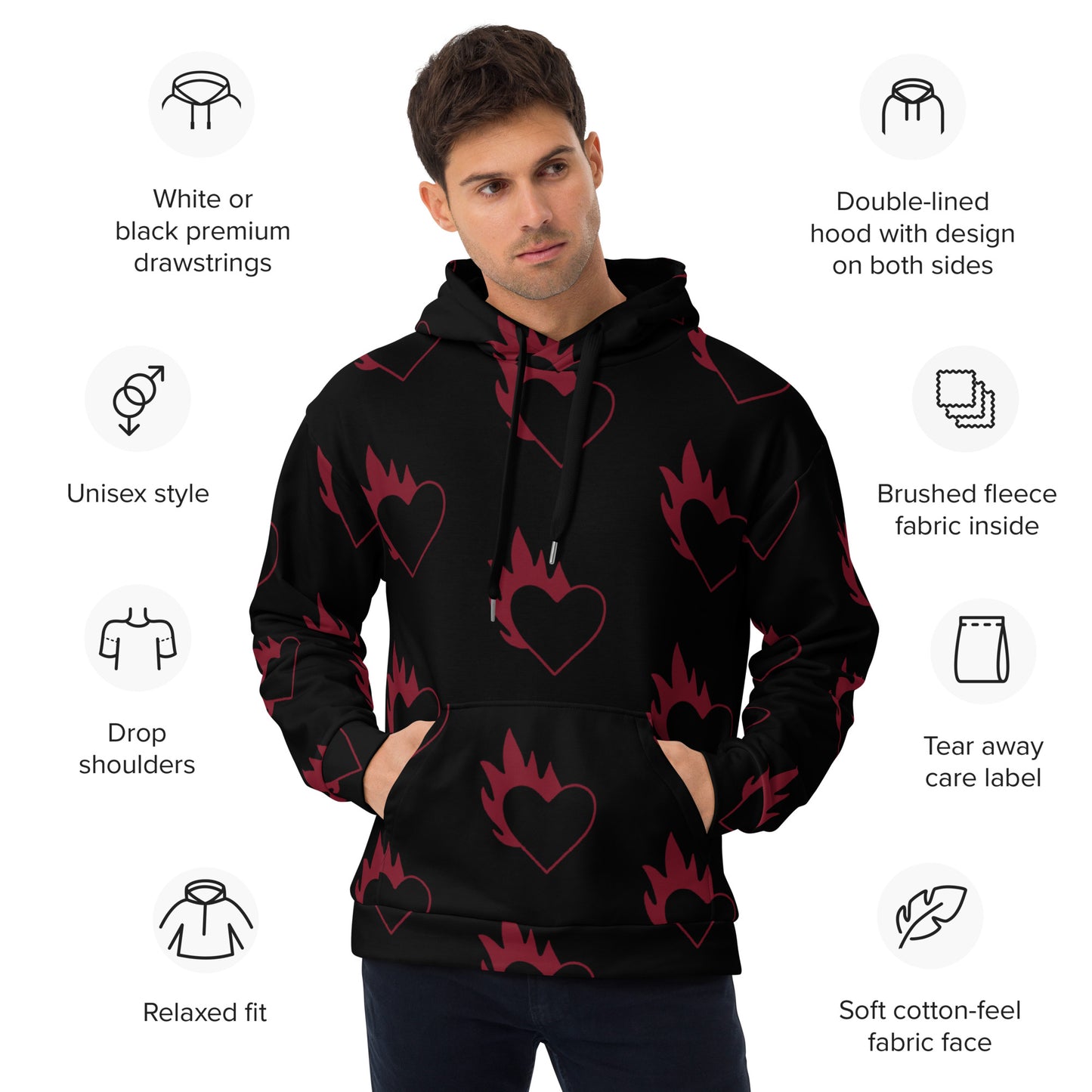 FLAMING HEART UNISEX HOODIE