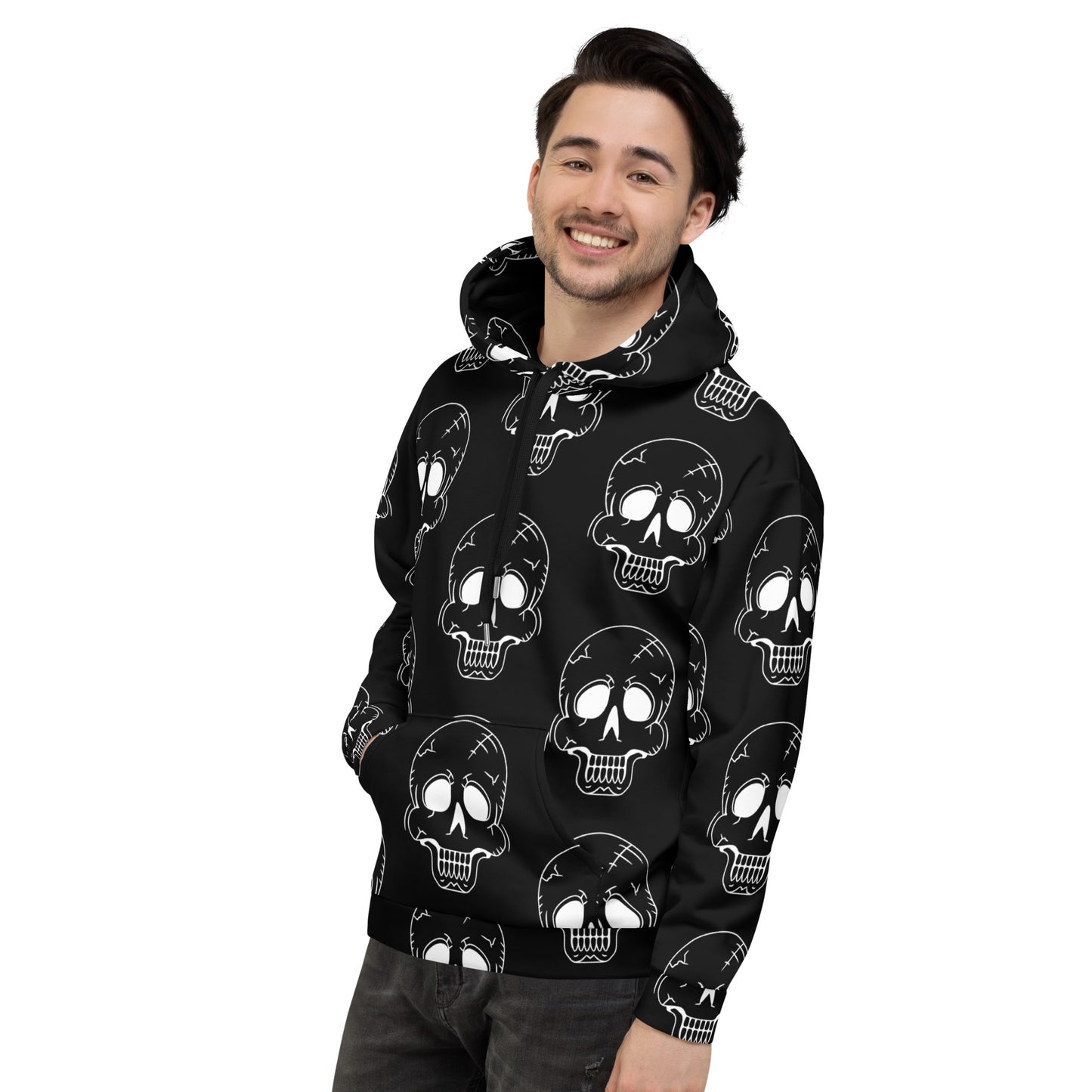 BLACK HAPPY SKULL UNISEX HOODIE