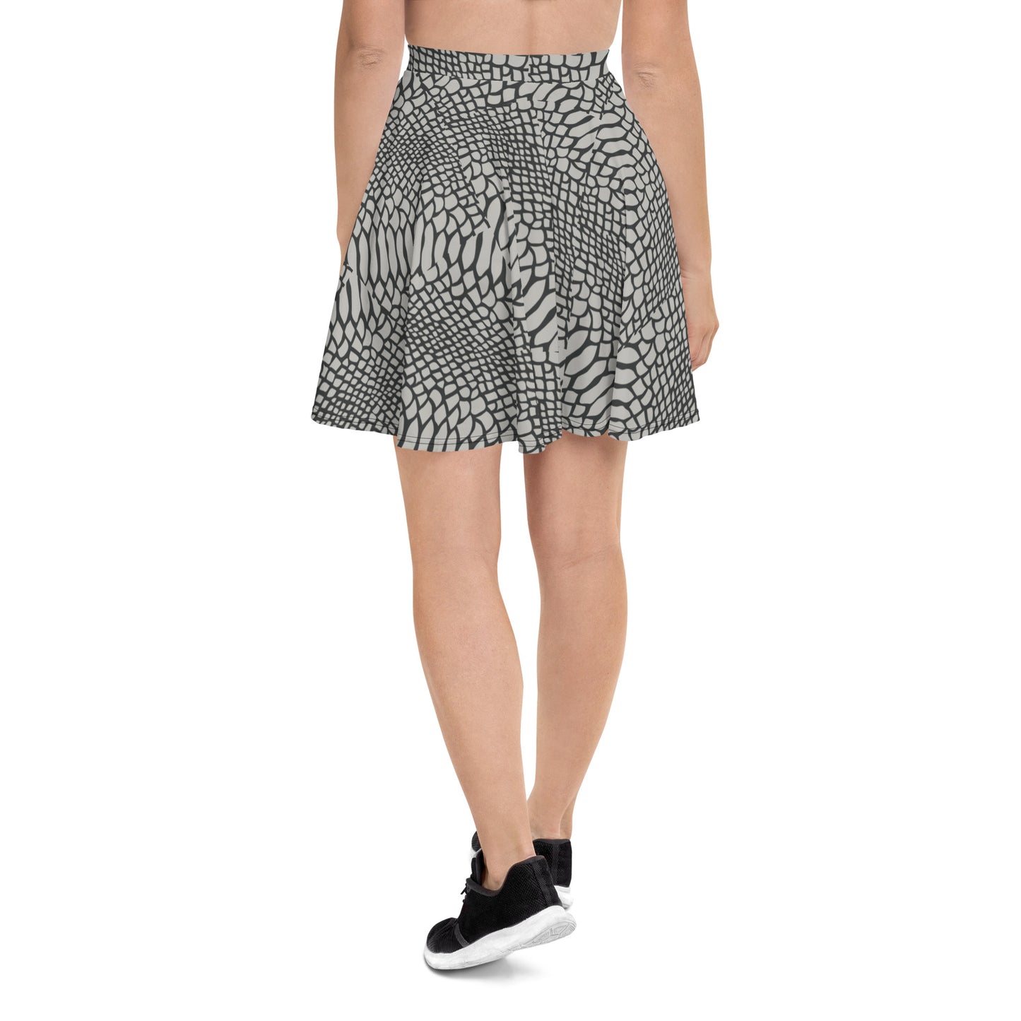 LIGHT GRAY SNAKESKIN FLARED MINI-SKIRT