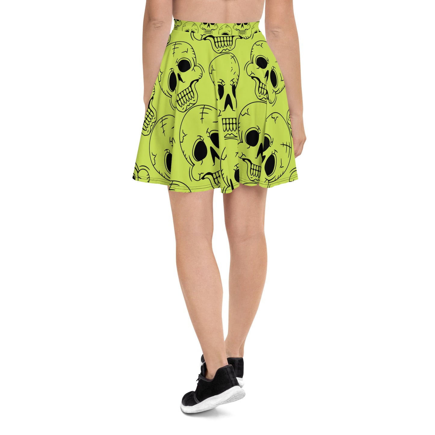 YELLOW LAUGHING SKULL FLARED MINI-SKIRT
