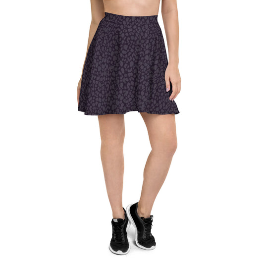 BLACK LEOPARD FLARED MINI-SKIRT