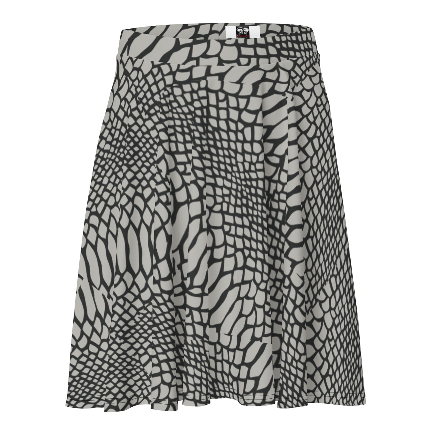 LIGHT GRAY SNAKESKIN FLARED MINI-SKIRT