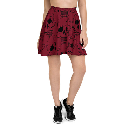 RED LAUGHING SKULL FLARED MINI-SKIRT