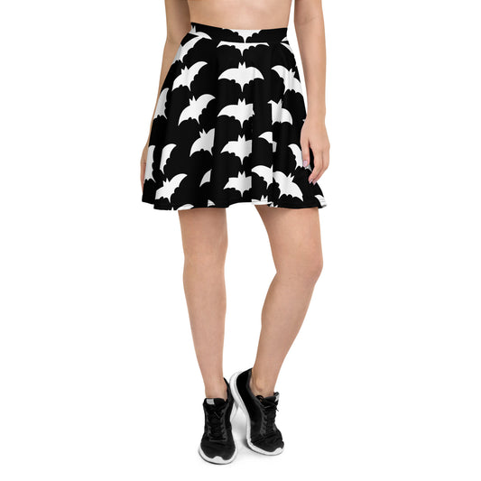 WHITE BAT FLARED MINI-SKIRT