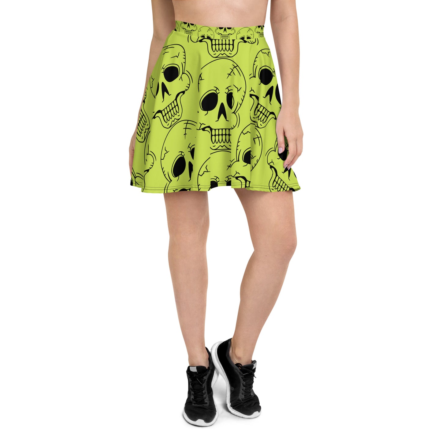 YELLOW LAUGHING SKULL FLARED MINI-SKIRT