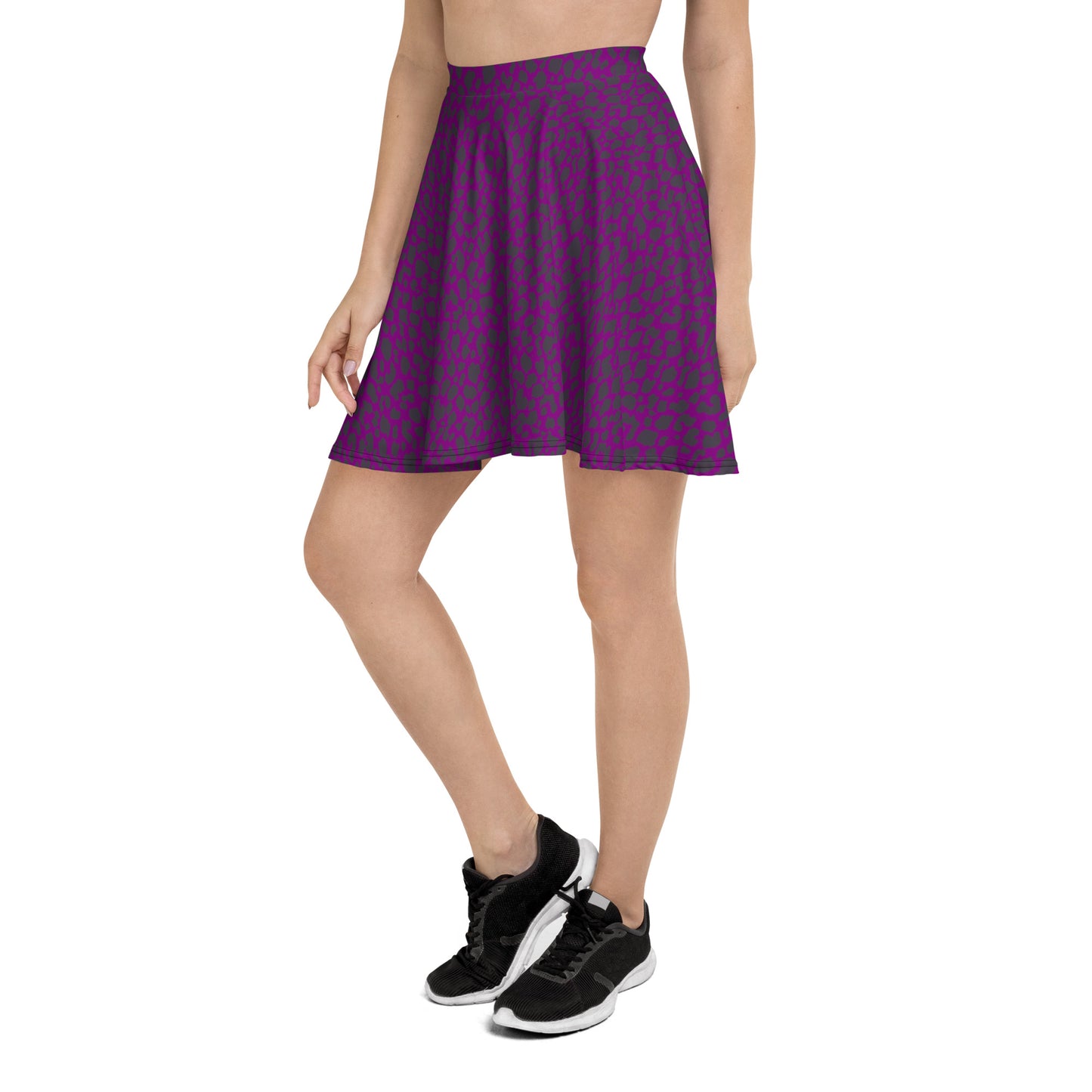 PURPLE LEOPARD FLARED MINI-SKIRT