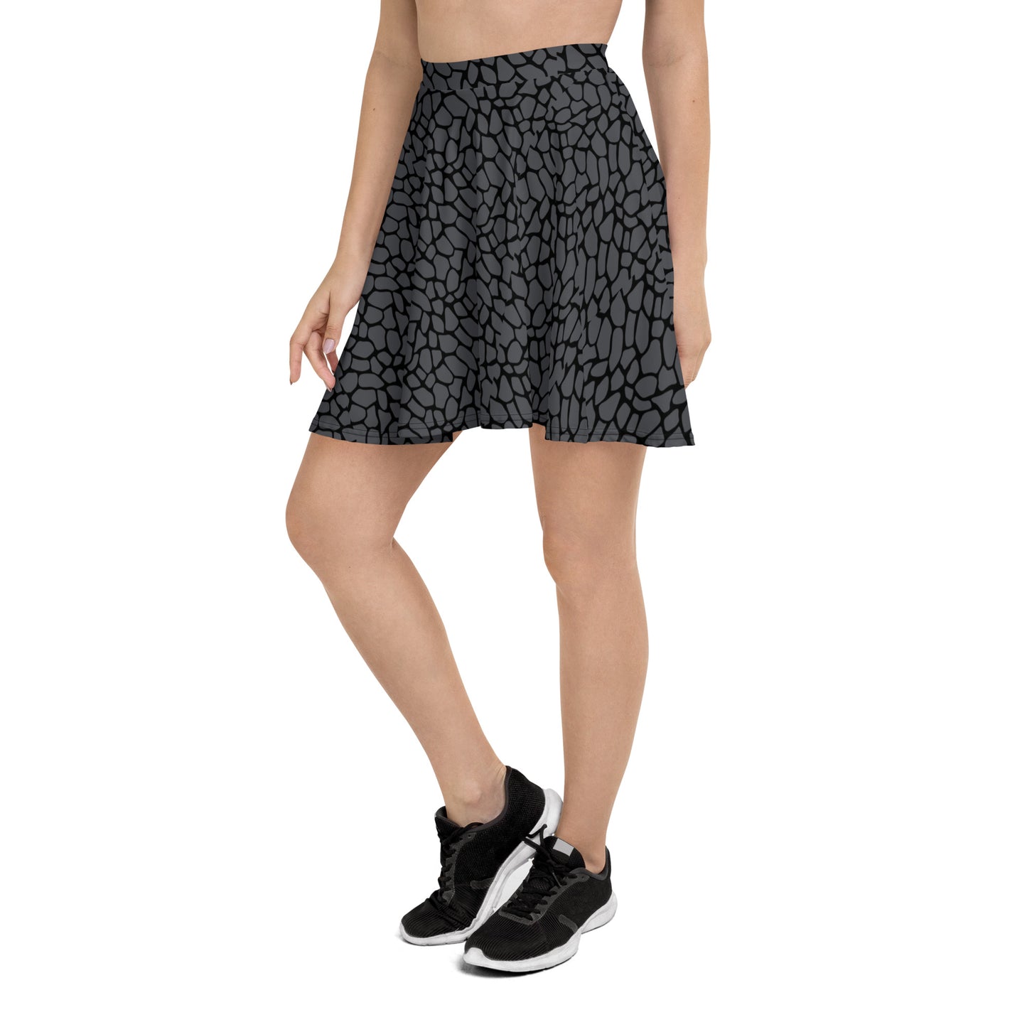 GRAY SNAKESKIN FLARED MINI-SKIRT