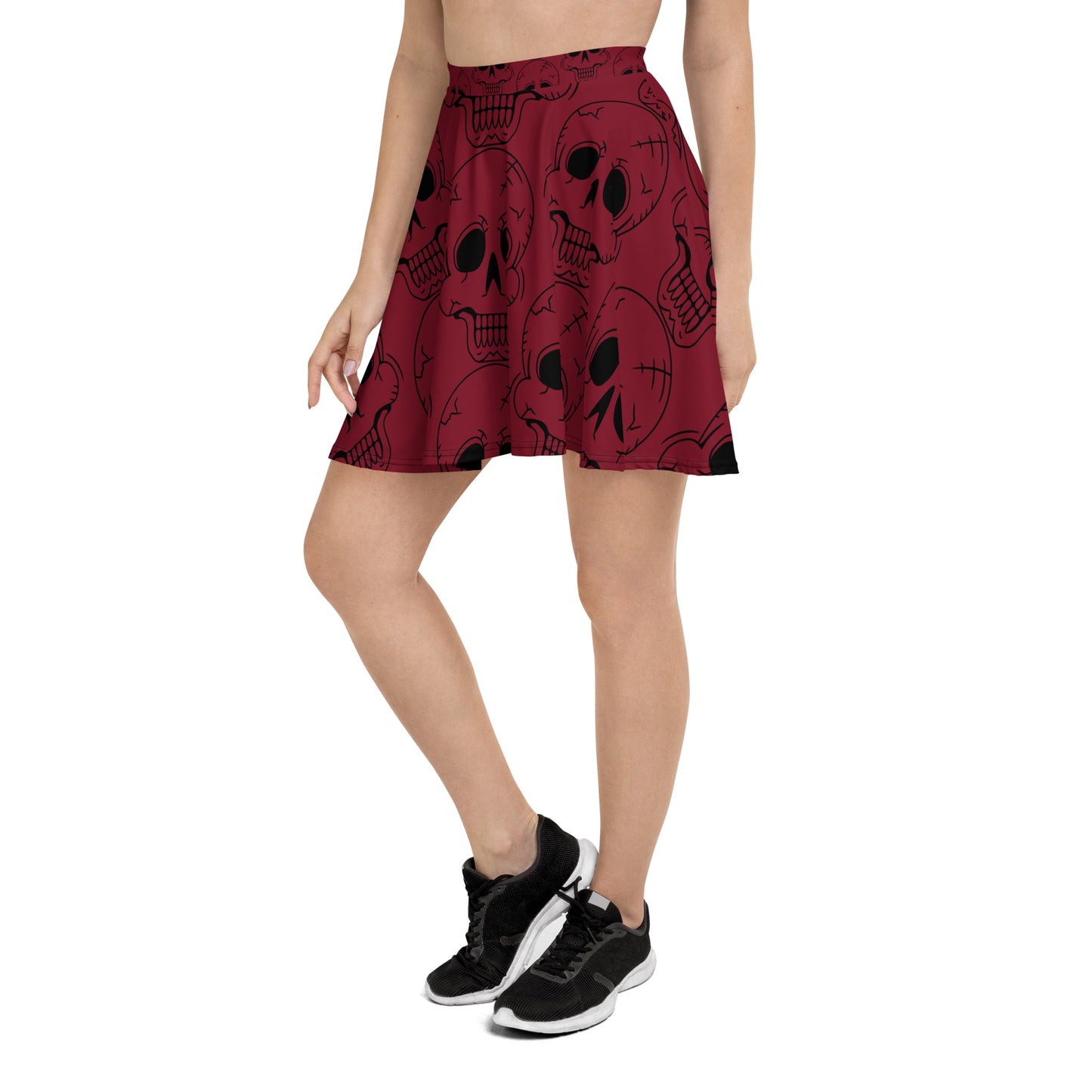 RED LAUGHING SKULL FLARED MINI-SKIRT