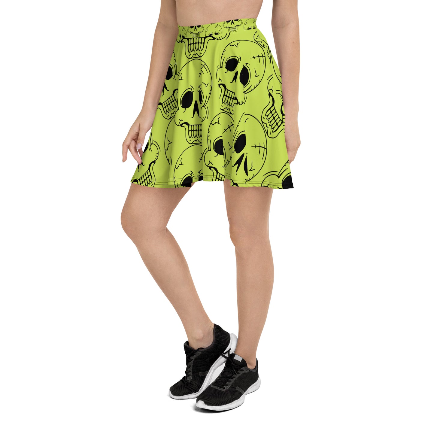 YELLOW LAUGHING SKULL FLARED MINI-SKIRT