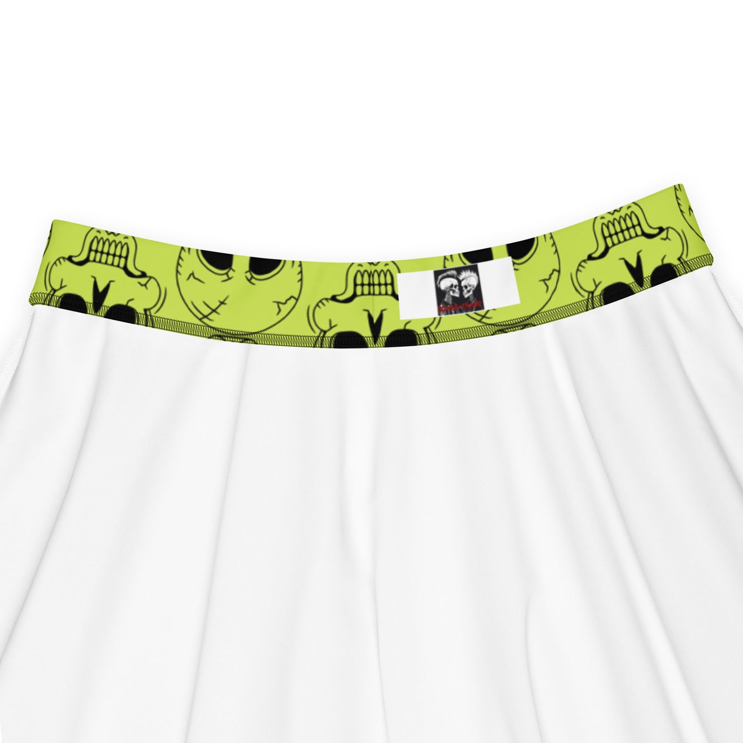 YELLOW LAUGHING SKULL FLARED MINI-SKIRT