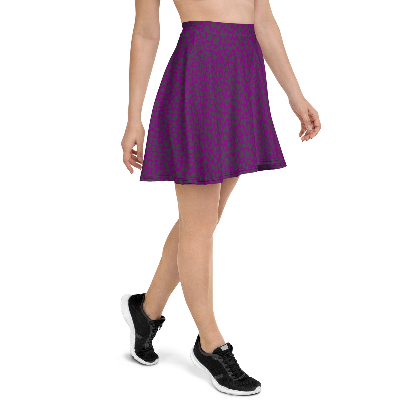 PURPLE LEOPARD FLARED MINI-SKIRT
