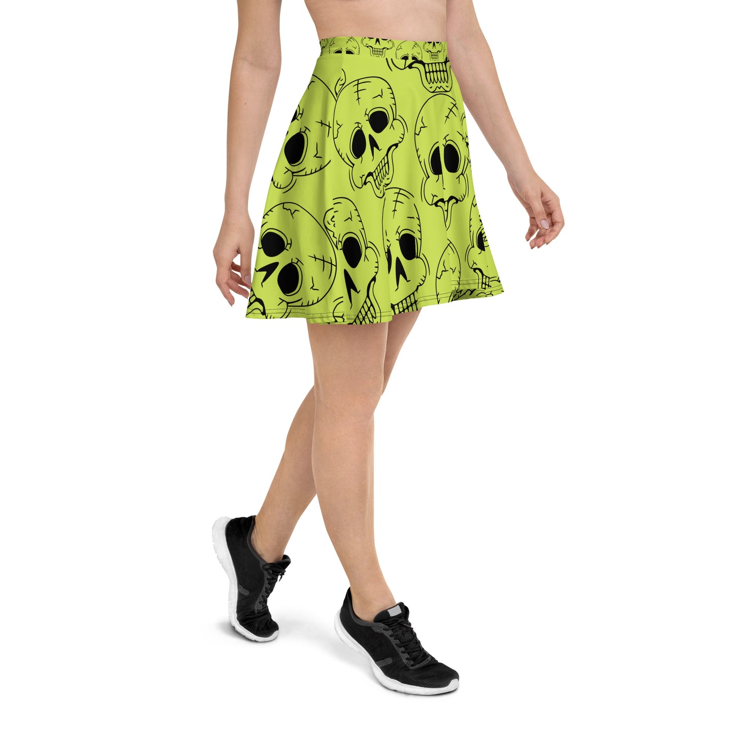 YELLOW LAUGHING SKULL FLARED MINI-SKIRT