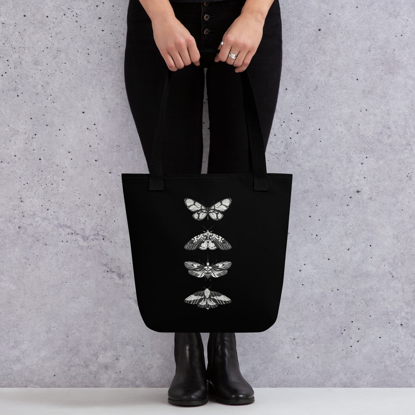 B&W MOTHS TOTE BAG