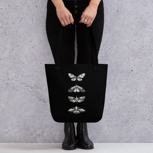 B&W MOTHS TOTE BAG