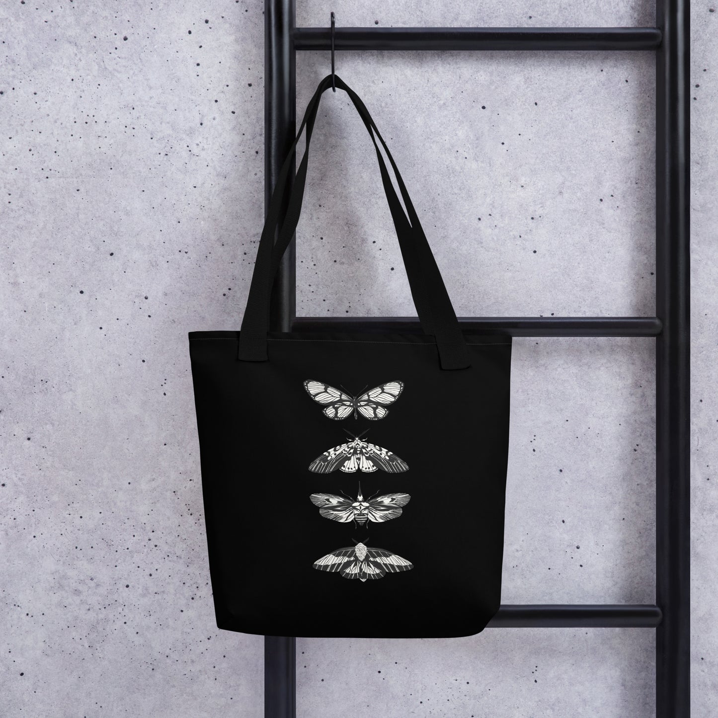 B&W MOTHS TOTE BAG