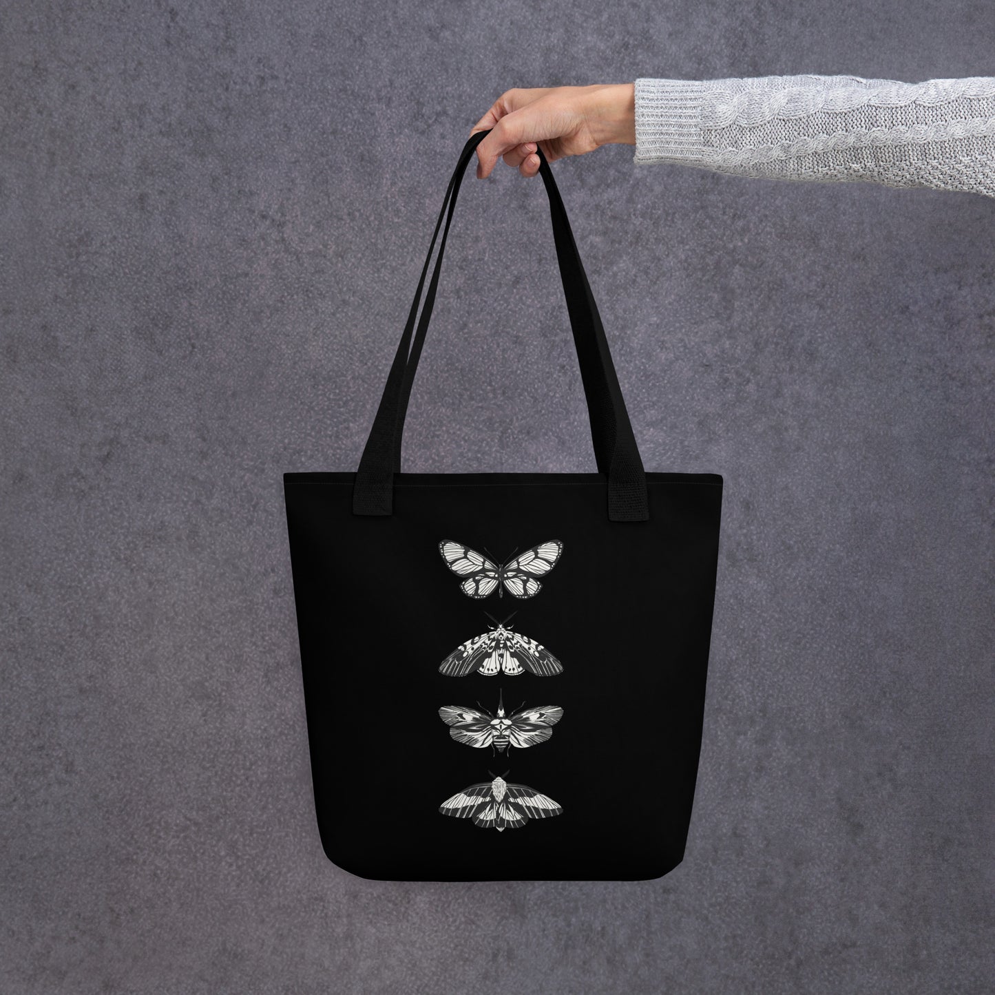 B&W MOTHS TOTE BAG