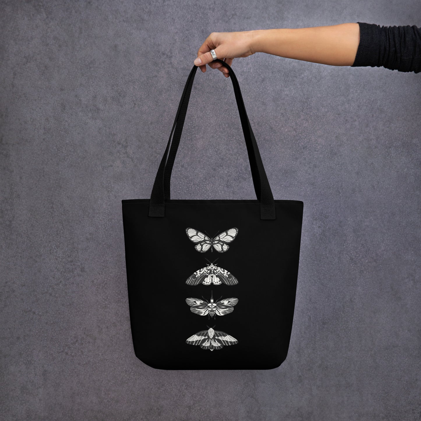 B&W MOTHS TOTE BAG