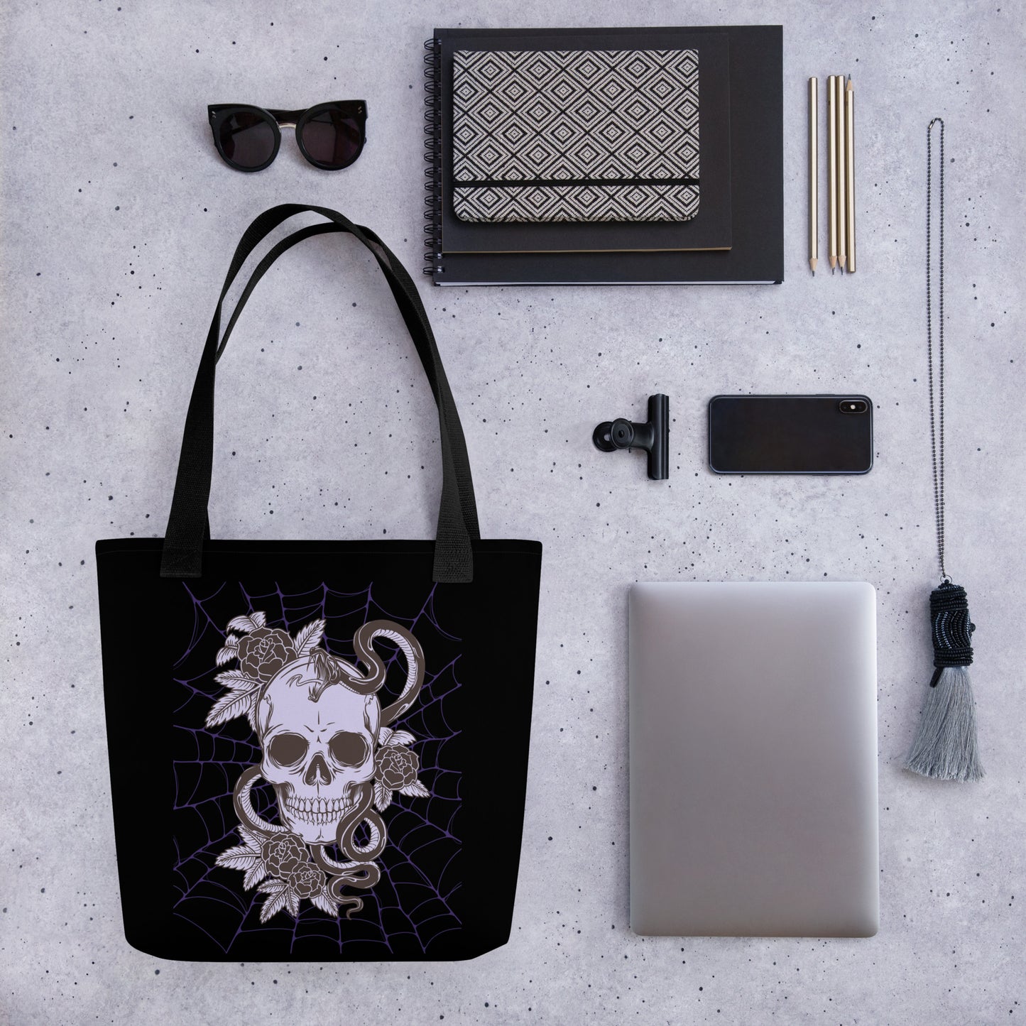 PURPLE SKULL & SNAKE TOTE BAG