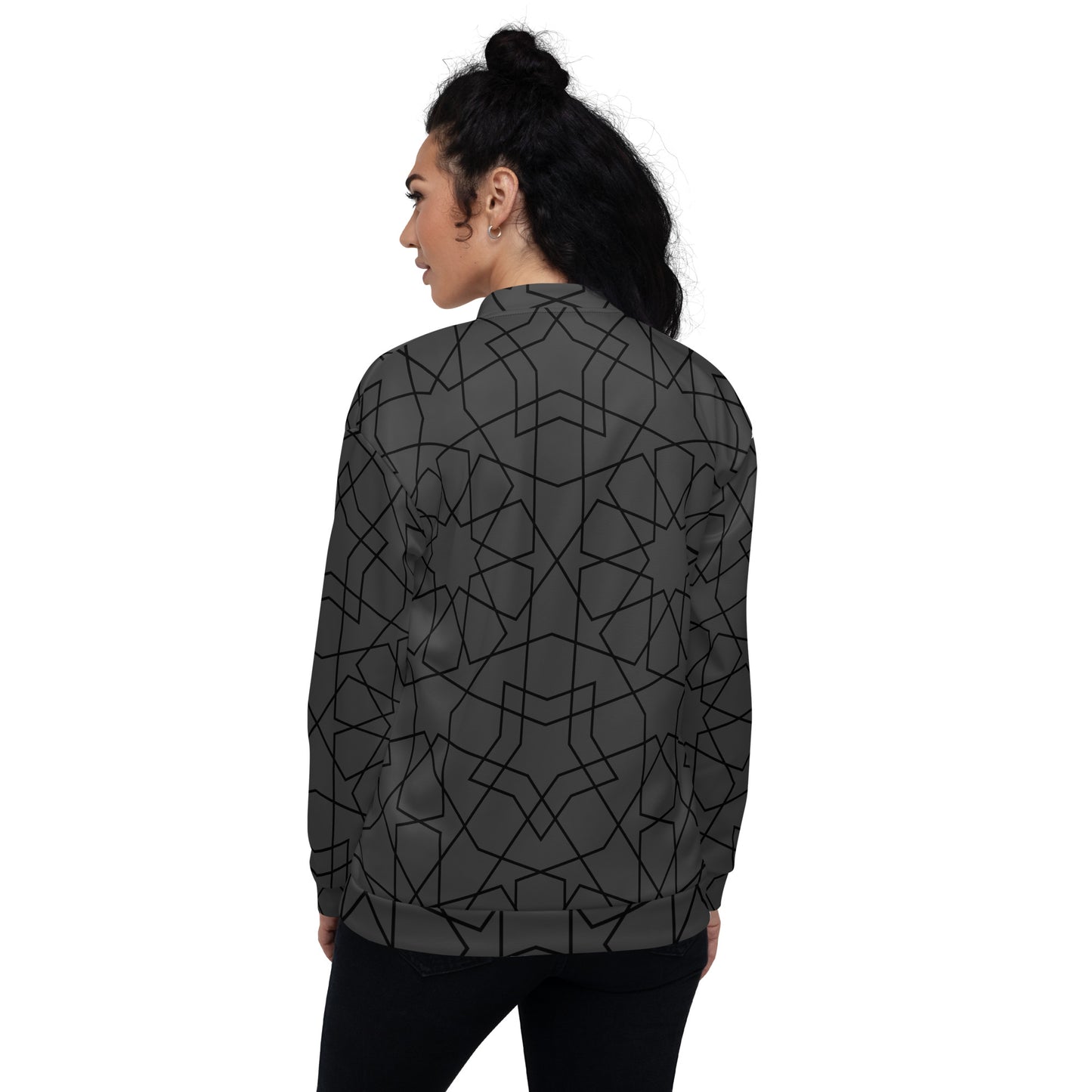 ABSTRACT GREY UNISEX BOMBER JACKET