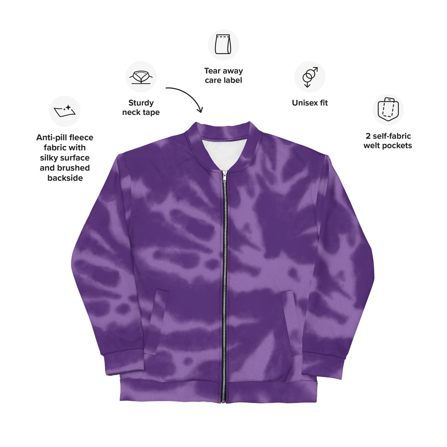 PURPLE TIE DYE UNISEX BOMBER JACKET