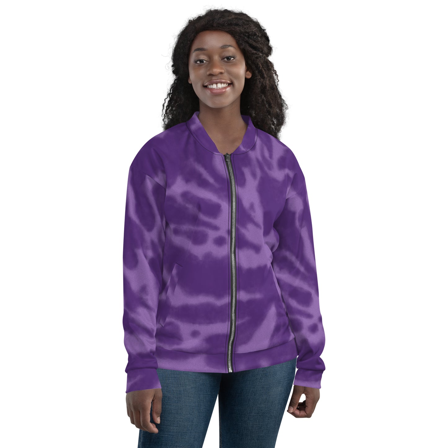 PURPLE TIE DYE UNISEX BOMBER JACKET