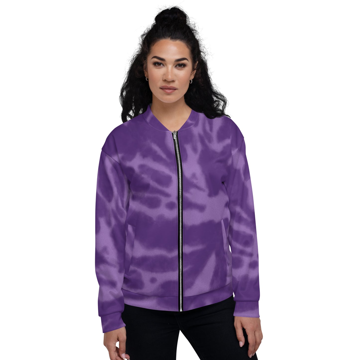 PURPLE TIE DYE UNISEX BOMBER JACKET