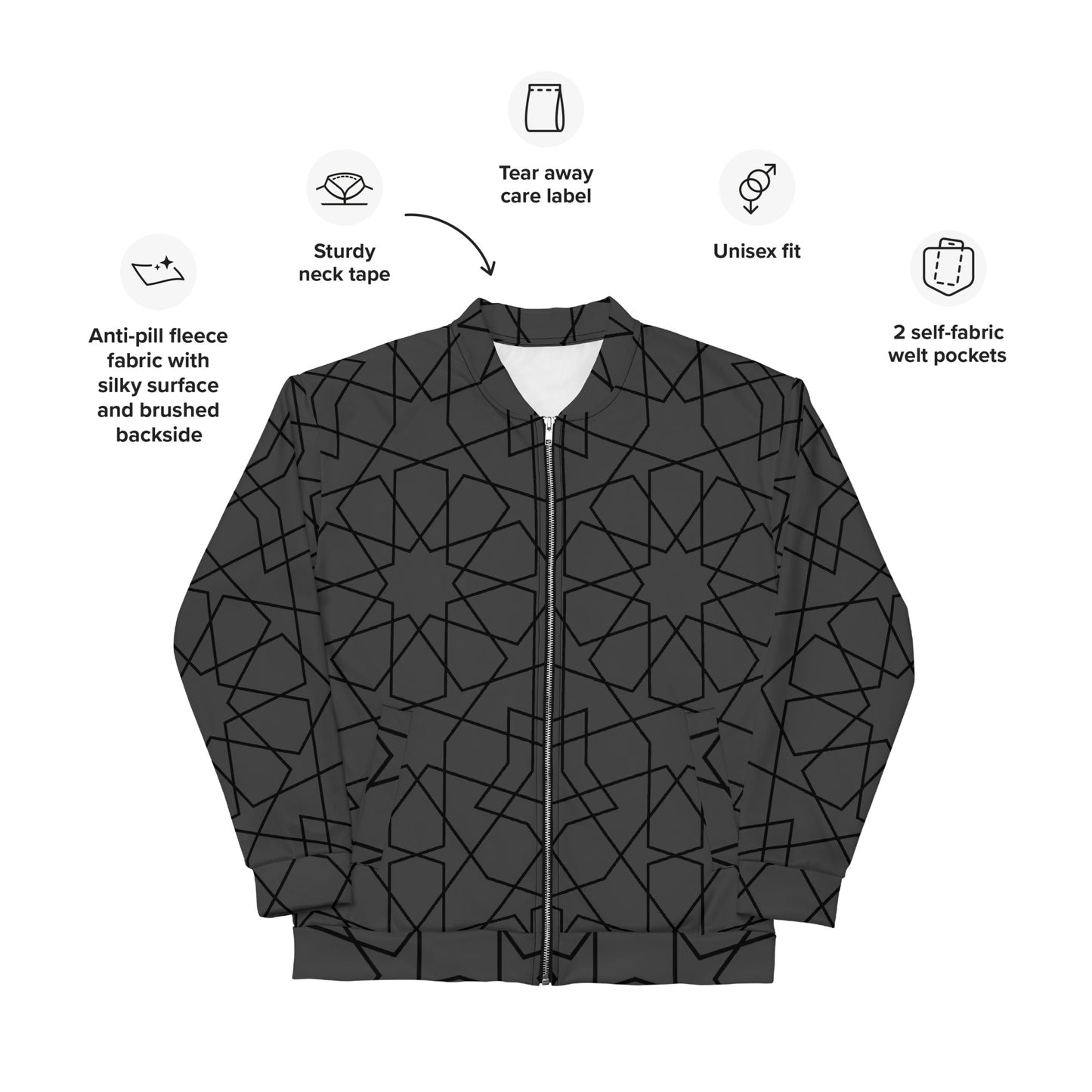 ABSTRACT GREY UNISEX BOMBER JACKET