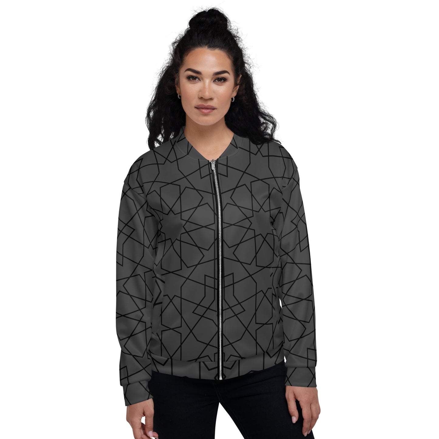 ABSTRACT GREY UNISEX BOMBER JACKET